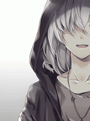 Anime Boy With Silver Hair Wearing A Black Hoodie And Necklace HD phone wallpaper