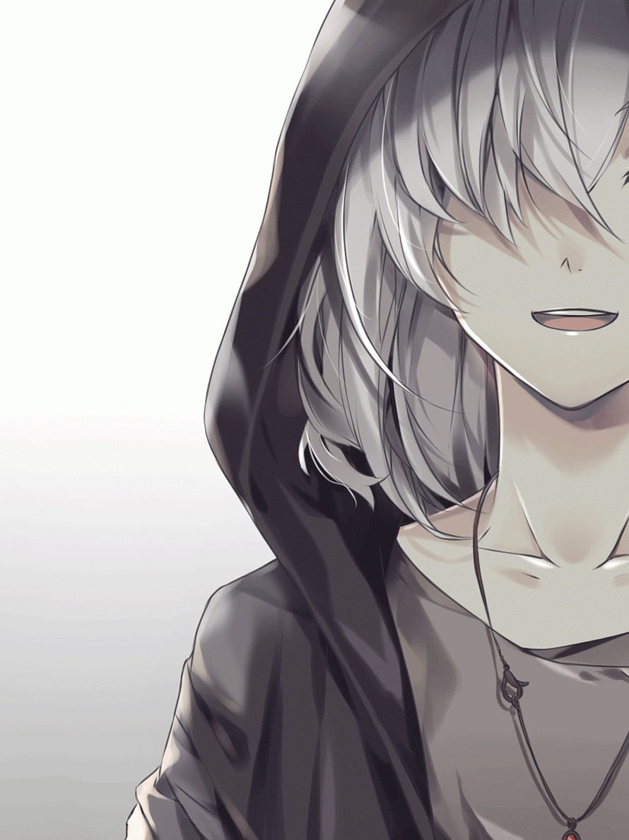 Anime Boy With Silver Hair Wearing A Black Hoodie And Necklace HD phone wallpaper