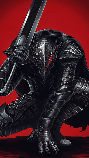 Dark Souls Knight Artwork, Black Armor Warrior with Greatsword on Red Background HD phone wallpaper