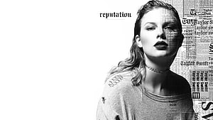 Taylor Swift Reputation Album Cover Black and White Portrait with Newspaper Text Overlay HD wallpaper