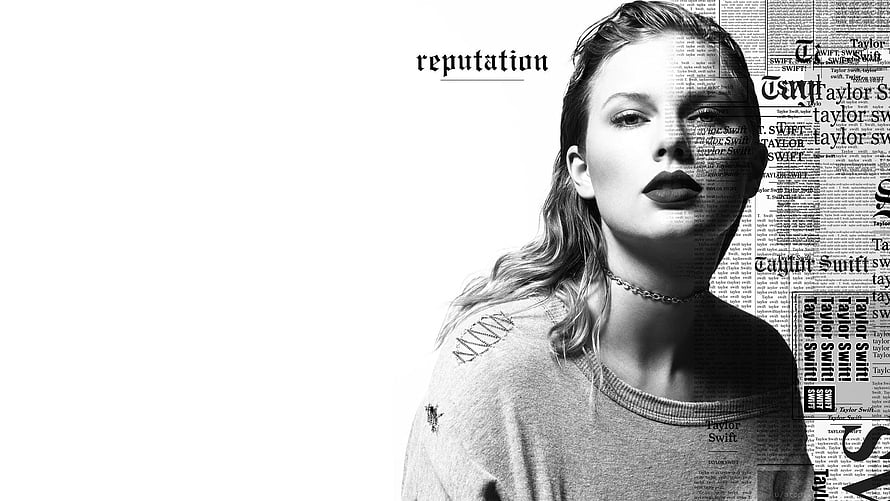 Taylor Swift Reputation Album Cover Black and White Portrait with Newspaper Text Overlay HD wallpaper