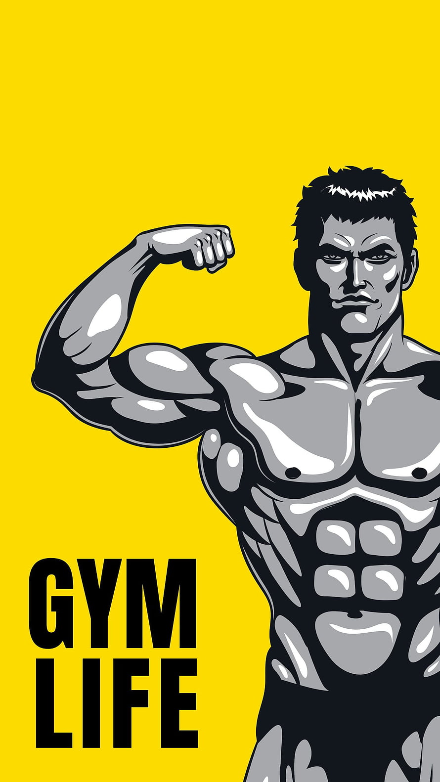 Muscular Man Flexing Bicep On Yellow Background Gym Life Illustration, Gym Body, bodybuilding cartoon HD phone wallpaper