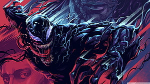 Venom Comic Book Illustration with Red and Blue Tones HD wallpaper