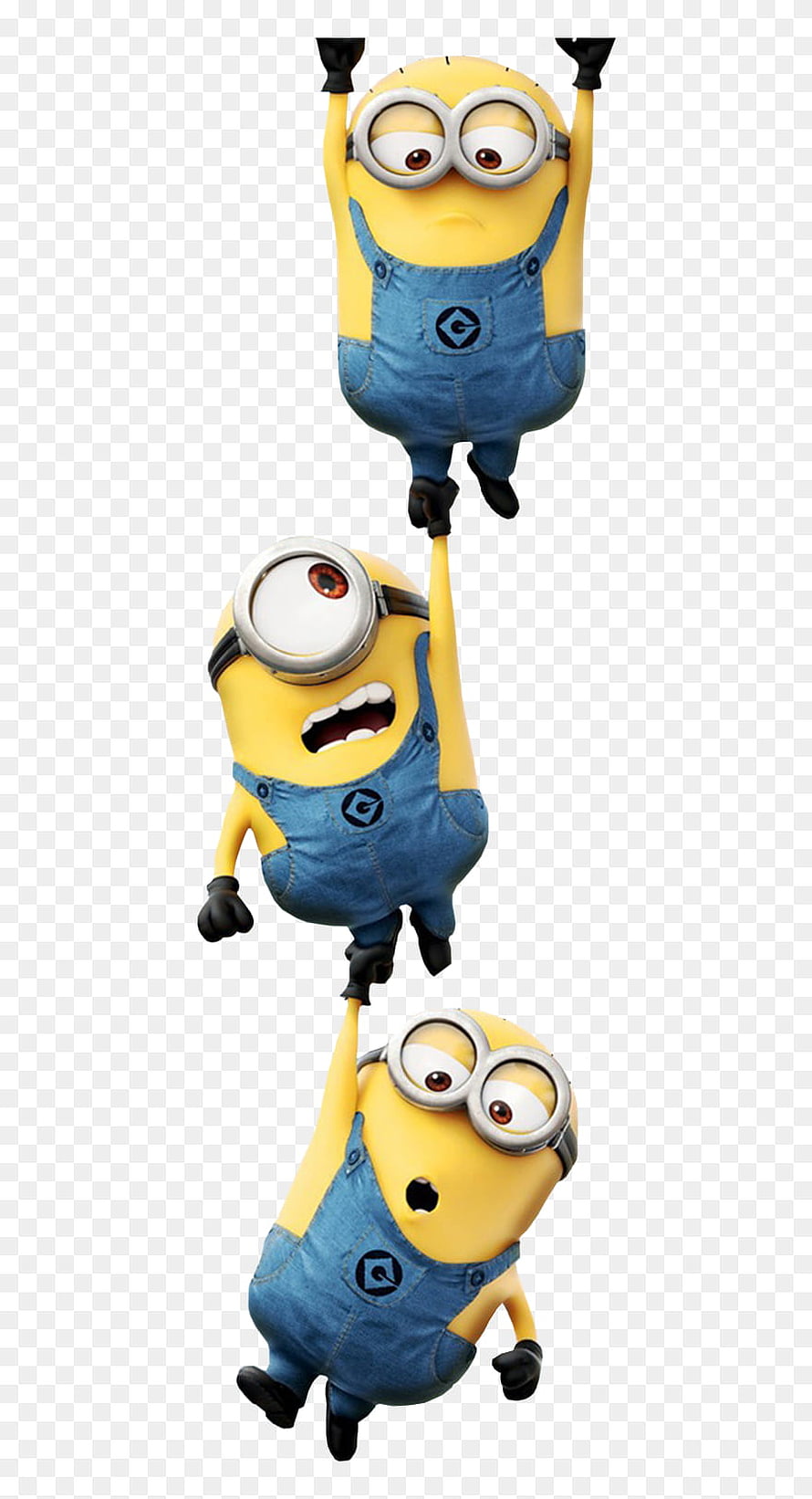 Three Minions Hanging in a Chain Vertical Line on Transparent Background HD phone wallpaper