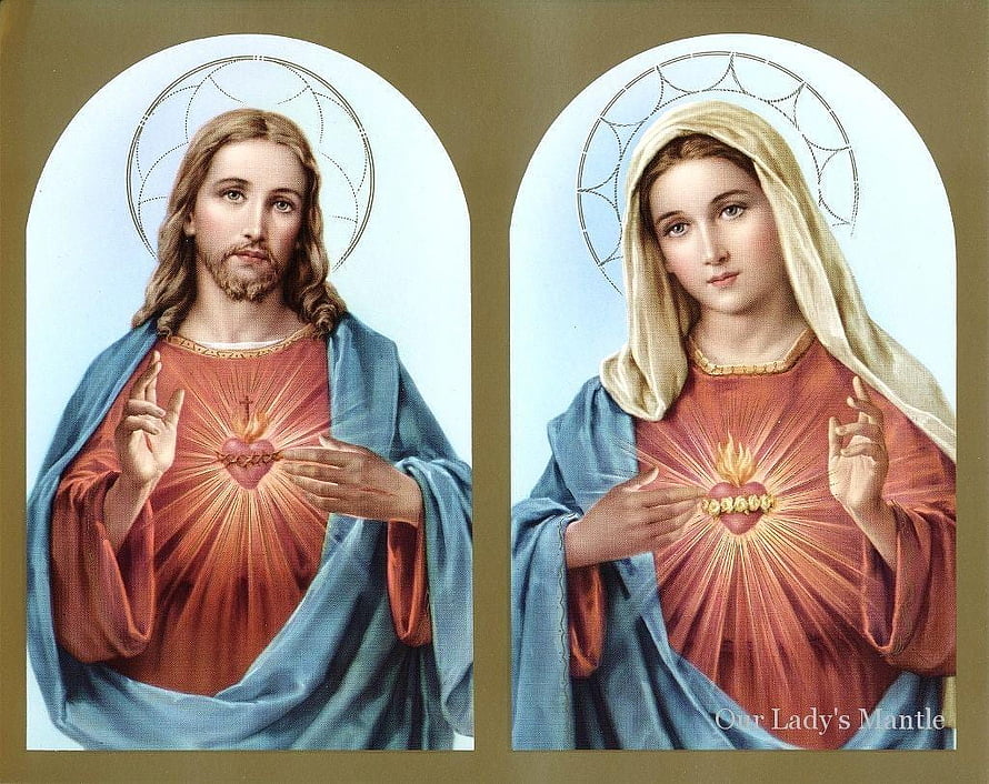 Sacred Heart of Jesus and Immaculate Heart of Mary Religious Art Print HD wallpaper