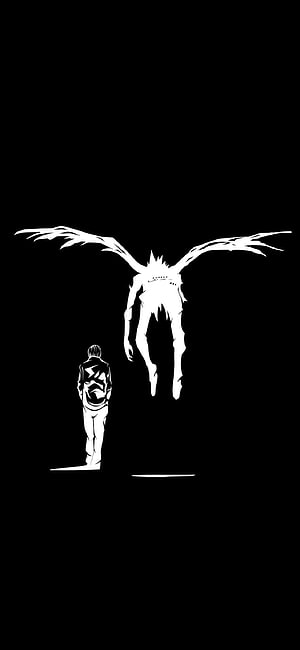 L Lawliet and Ryuk from Death Note in Minimalist Black and White Anime Art HD phone wallpaper