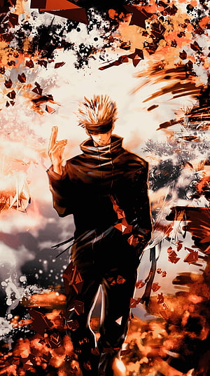 Gojo Satoru from Jujutsu Kaisen anime character illustration with blindfold and cursed energy HD phone wallpaper