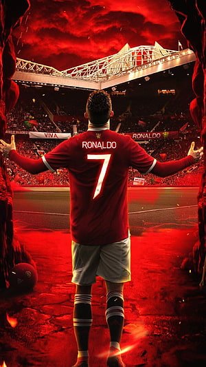Cristiano Ronaldo Manchester United Number 7 Red Jersey Dramatic Stadium Wallpaper, Cristiano Ronaldo Manchester United Mobile, cristiano ronaldo mu HD phone wallpaper