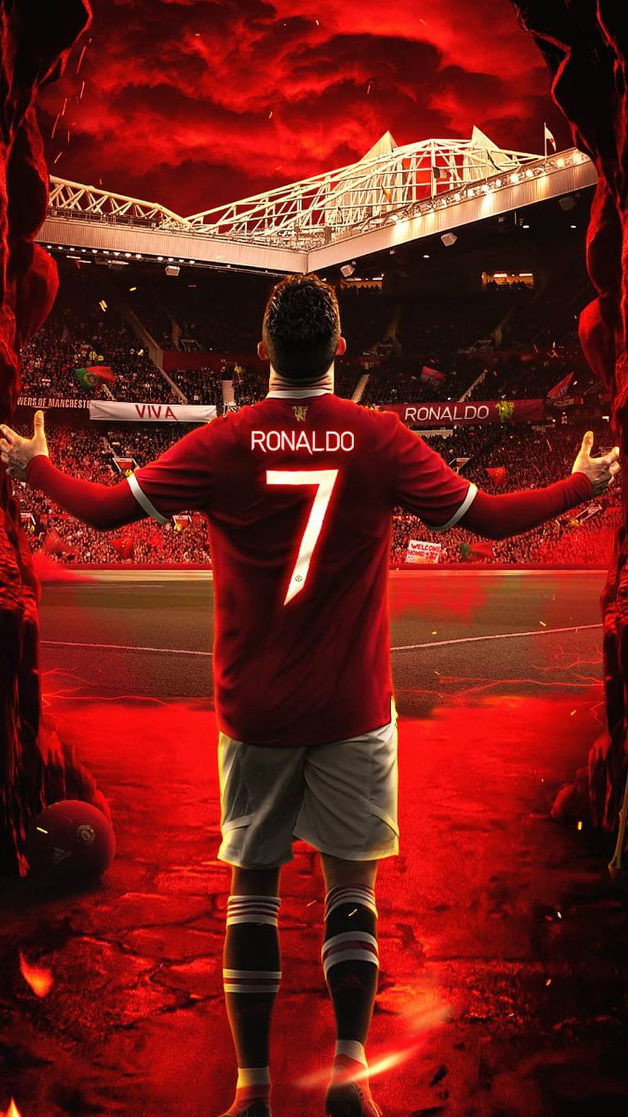 Cristiano Ronaldo Manchester United Number 7 Red Jersey Dramatic Stadium Wallpaper, Cristiano Ronaldo Manchester United Mobile, cristiano ronaldo mu HD phone wallpaper