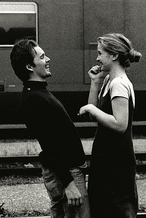 Before Sunrise Black and White Film Still of Two People Laughing Together HD phone wallpaper