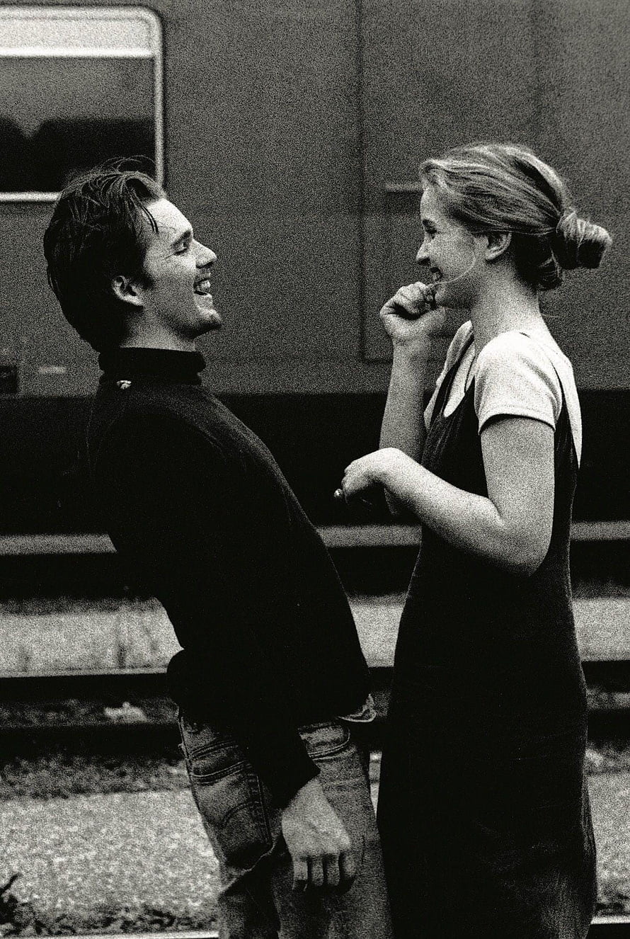 Before Sunrise Black and White Film Still of Two People Laughing Together HD phone wallpaper