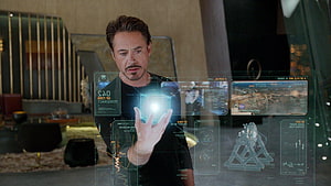 Tony Stark Interacting With Holographic Interface In Avengers Endgame HD wallpaper