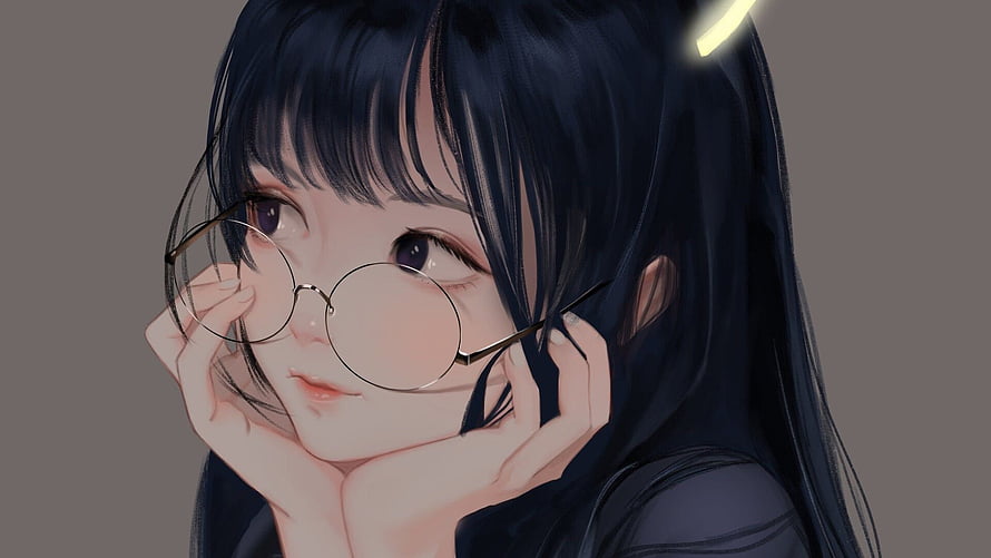 Anime Girl With Glasses And Dark Hair Portrait HD wallpaper