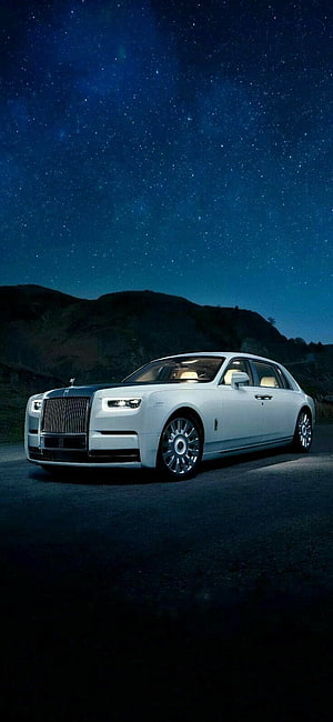 White Rolls-Royce Phantom Under Starry Night Sky HD phone wallpaper