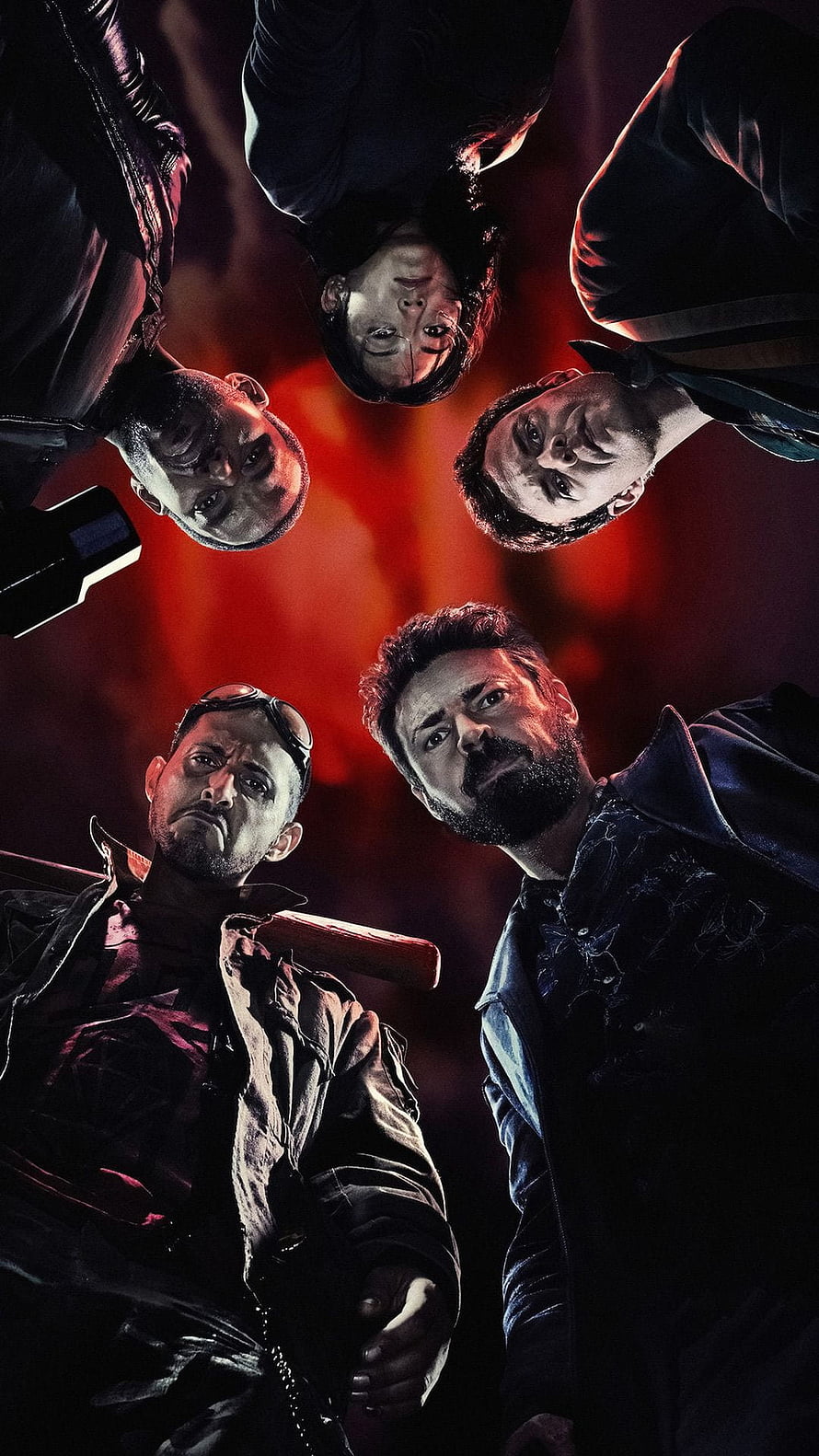 The Boys TV Series Character Group Portrait with Dramatic Red Lighting HD phone wallpaper