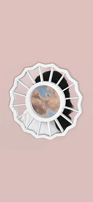 Mac Miller Portrait Framed in White Geometric Sunburst with Clouds HD phone wallpaper