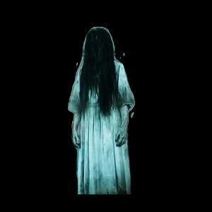 Kuntilanak Ghost in Tattered White Dress with Long Black Hair on Black Background HD phone wallpaper