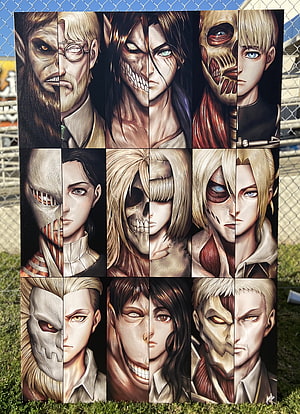 Attack on Titan Nine Titan Shifters Split Face Canvas Artwork HD phone wallpaper
