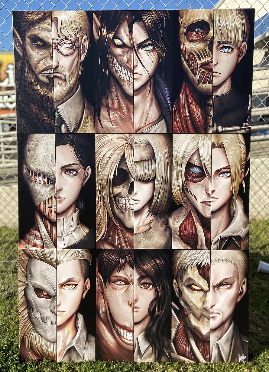 Attack on Titan Nine Titan Shifters Split Face Canvas Artwork HD phone wallpaper