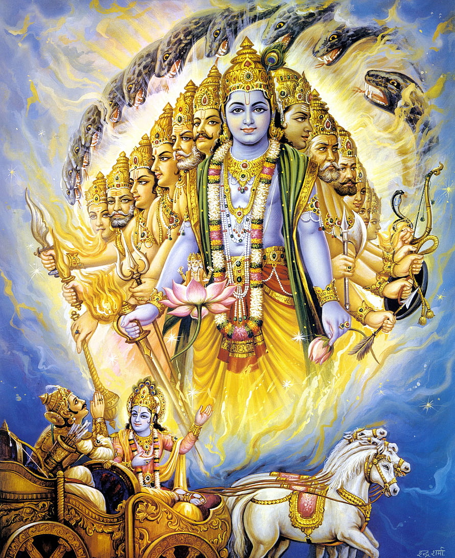 Vishnu as Varaha Avatar Lifting Earth with Arjuna in Chariot HD phone wallpaper