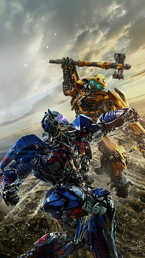 Optimus Prime and Bumblebee in Epic Battle from Transformers The Last Knight HD phone wallpaper