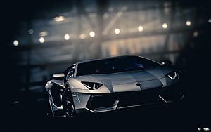 Silver Lamborghini Aventador Superleggera in a Dark Industrial Setting HD wallpaper