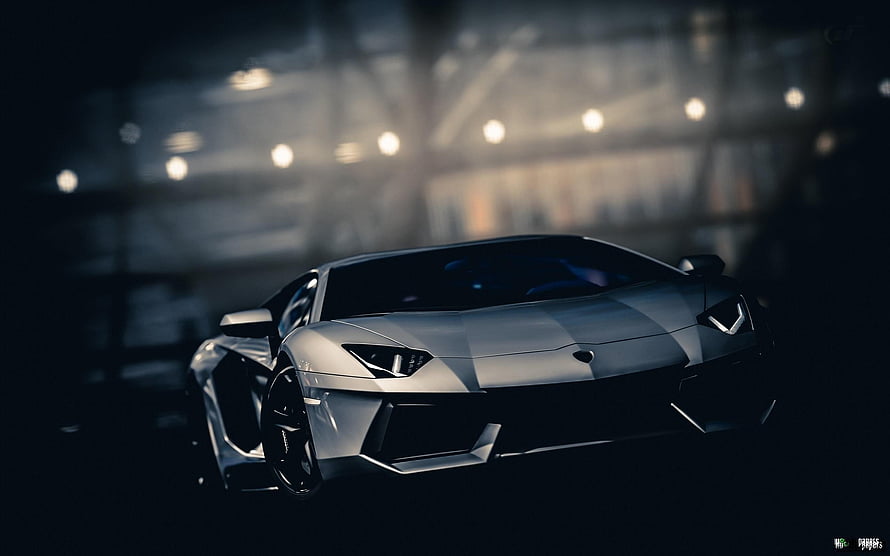 Silver Lamborghini Aventador Superleggera in a Dark Industrial Setting HD wallpaper