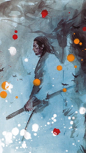 Samurai Warrior With Katana In Snowy Forest Watercolor Art HD phone wallpaper