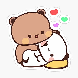 Bubu Dudu Cute Bear Hugging Panda Sticker with Colorful Hearts HD phone wallpaper