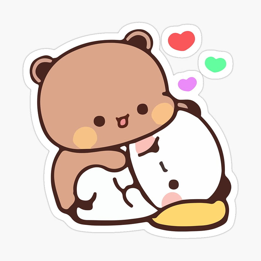 Bubu Dudu Cute Bear Hugging Panda Sticker with Colorful Hearts HD phone wallpaper