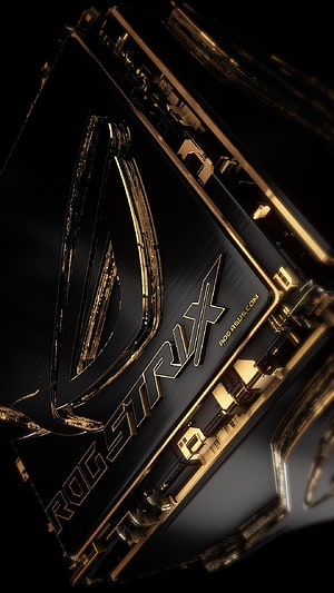 ASUS ROG Strix Gaming Hardware Logo with Gold and Black Metallic Finish HD phone wallpaper