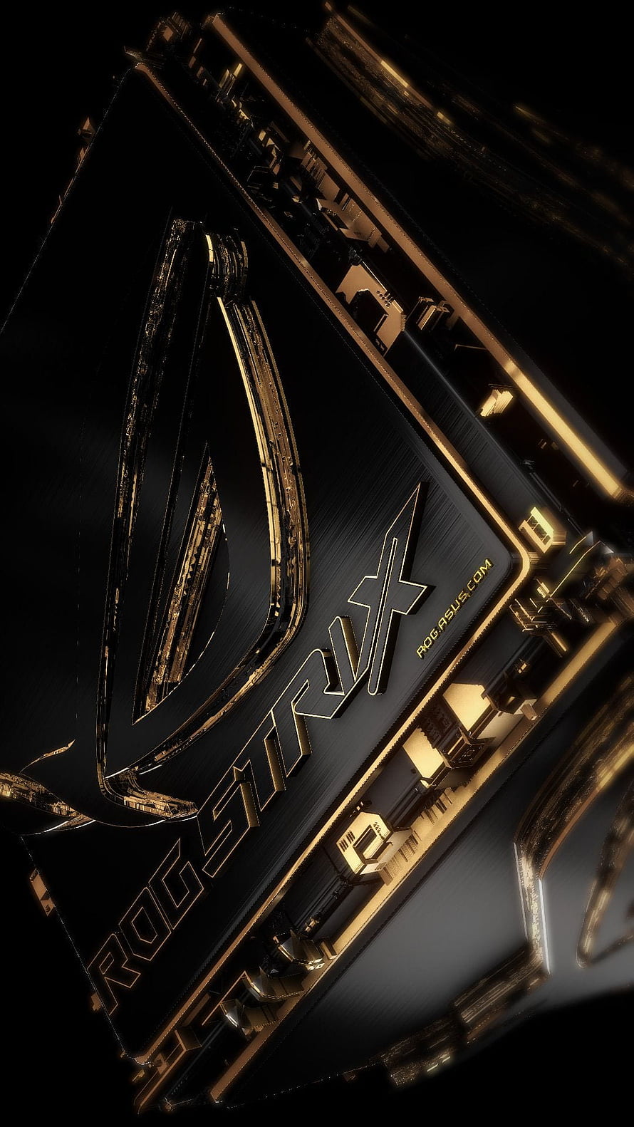 ASUS ROG Strix Gaming Hardware Logo with Gold and Black Metallic Finish HD phone wallpaper