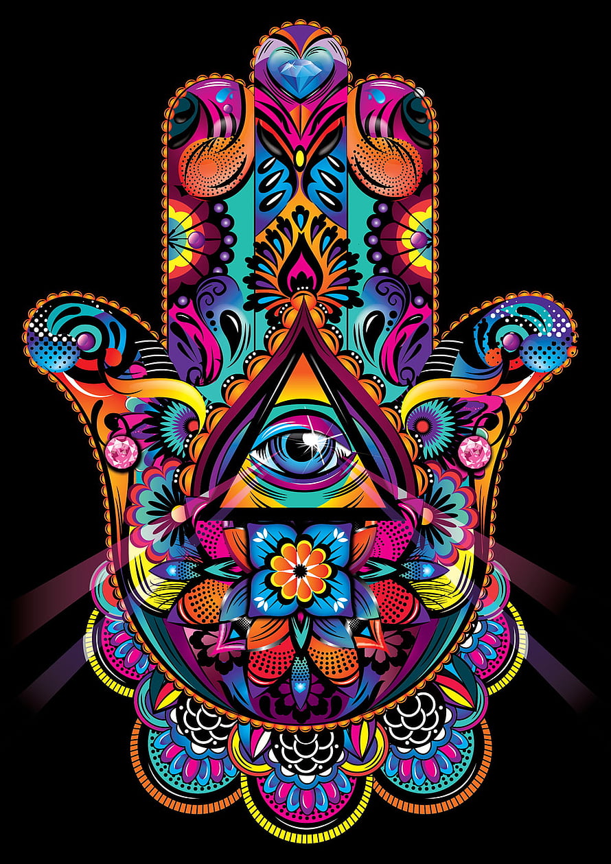Colorful Hamsa Hand With All-Seeing Eye And Psychedelic Mandala Patterns, Hamsa on Behance, hamsa hand HD phone wallpaper