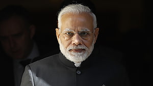 Portrait of Narendra Modi Wearing a Black Bandhgala Suit and Glasses HD wallpaper