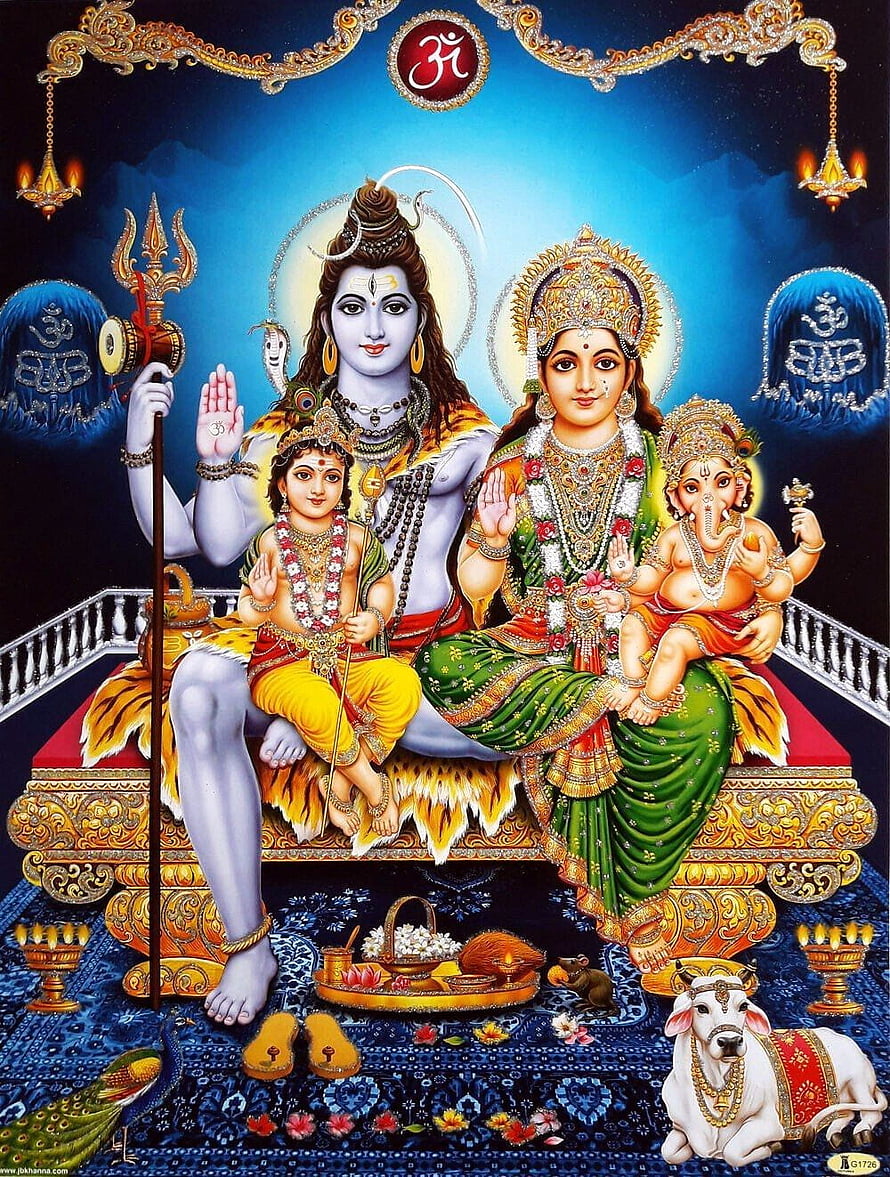 Lord Shiva and Parvati with Ganesha and Kartikeya Hindu Deity Family Portrait HD phone wallpaper