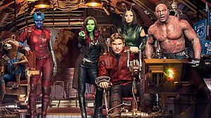 Guardians of the Galaxy Vol. 3 Ensemble Cast in the Milwaney Ship Interior HD wallpaper