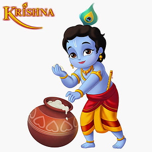 Cute Baby Krishna Stealing Butter from a Clay Pot Illustration HD phone wallpaper