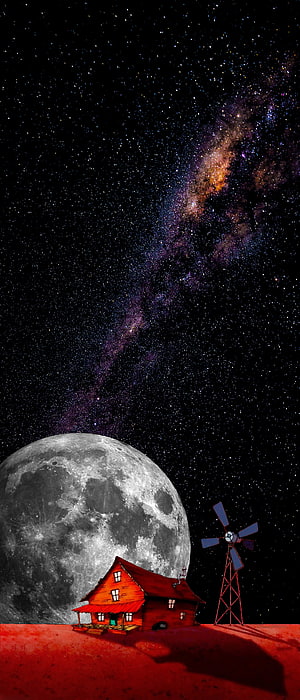 Courage the Cowardly Dog Cartoon House and Windmill on Red Planet Under Starry Sky HD phone wallpaper