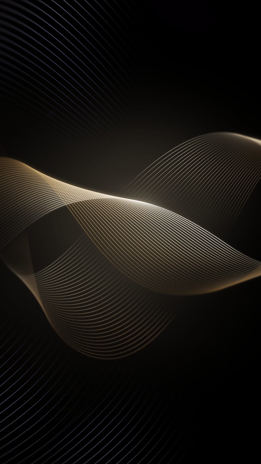 Abstract Golden Wave Lines on Black Background HD phone wallpaper