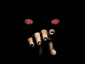Itachi Uchiha Sharingan Eyes and Hand Emerging from Darkness HD wallpaper