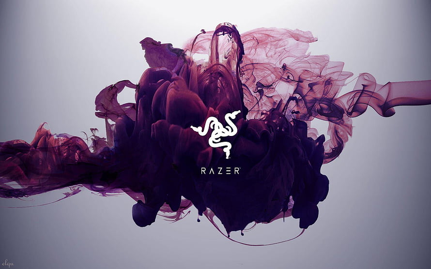 Razer Gaming Brand Logo Over Swirling Purple Ink Cloud on Light Background HD wallpaper