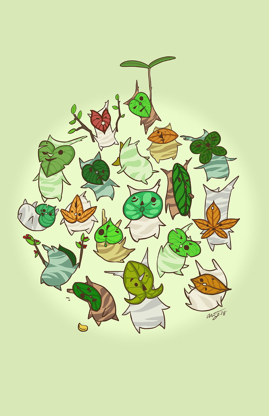 Cute Korok Creatures from The Legend of Zelda in a Whimsical Circular Arrangement HD phone wallpaper