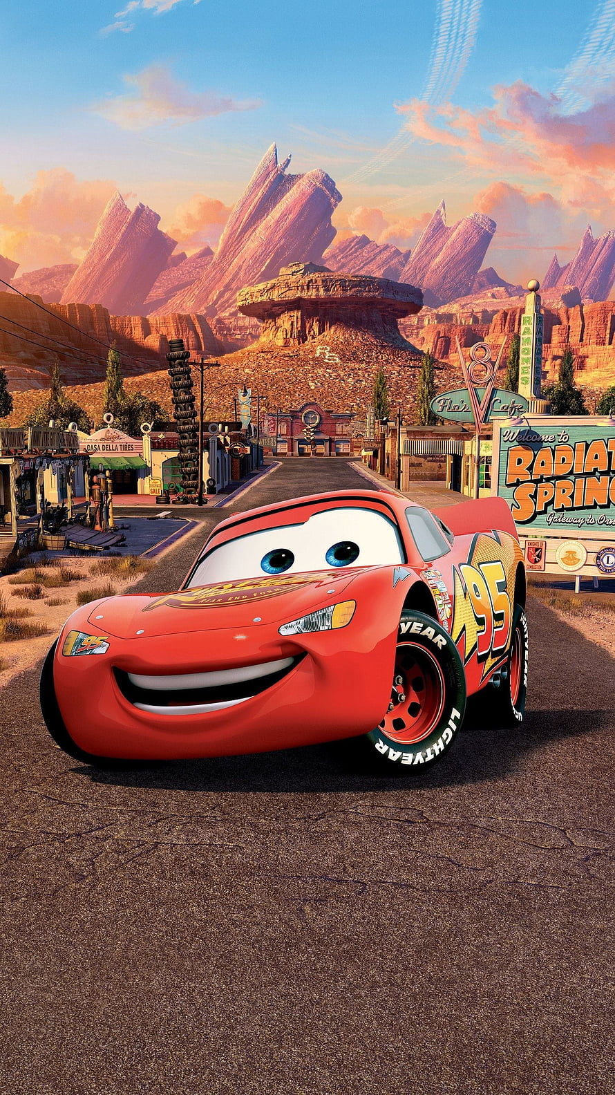 Lightning McQueen in Radiator Springs from Disney Pixar Cars Movie Animated Wallpaper HD phone wallpaper