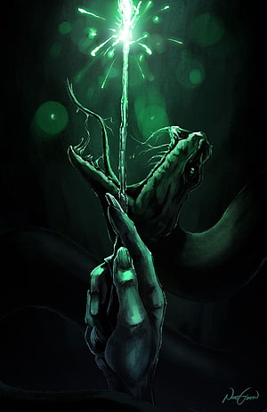 Slytherin Snake and Wand with Green Magic from Harry Potter HD phone wallpaper