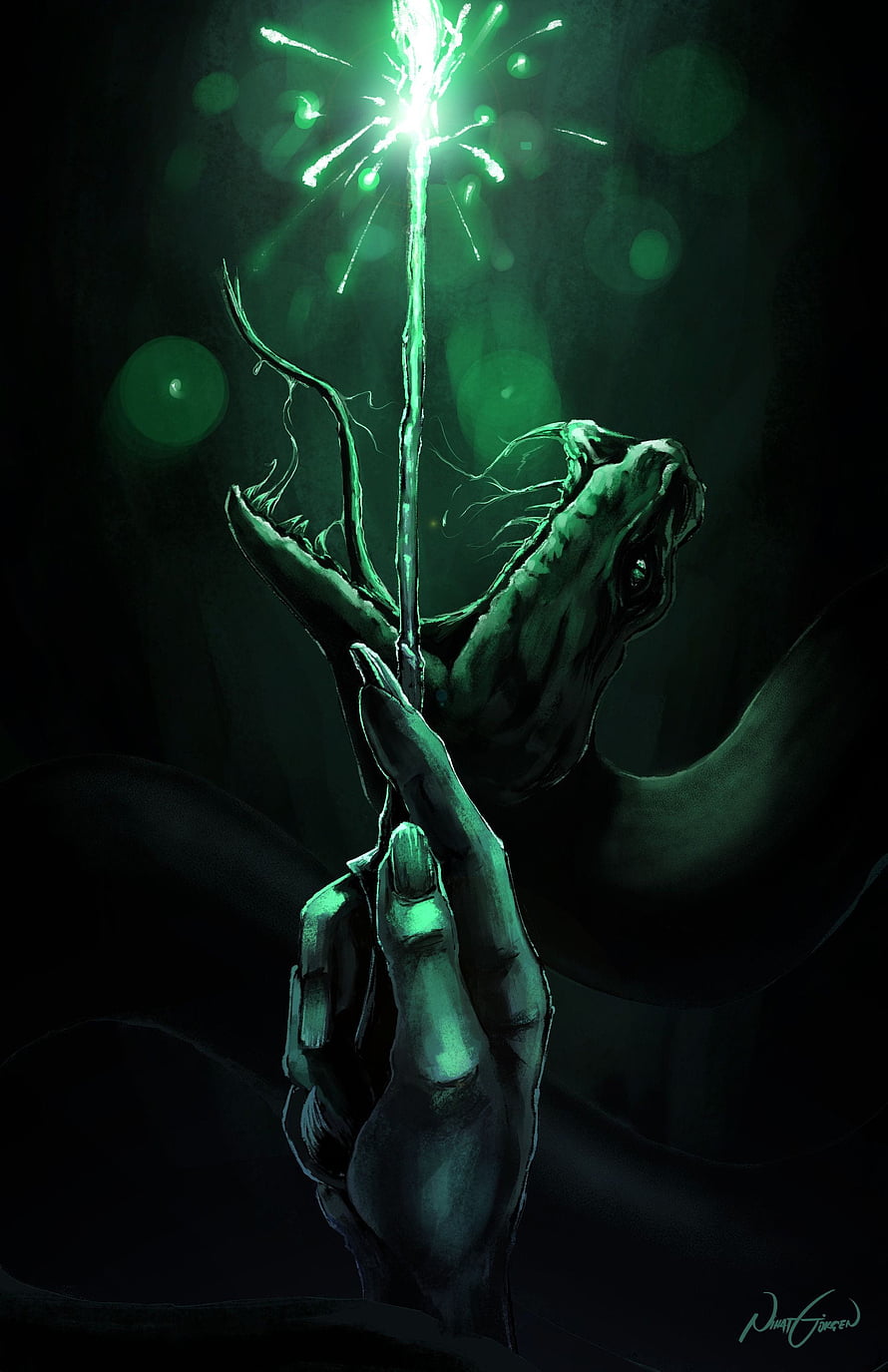 Slytherin Snake and Wand with Green Magic from Harry Potter HD phone wallpaper