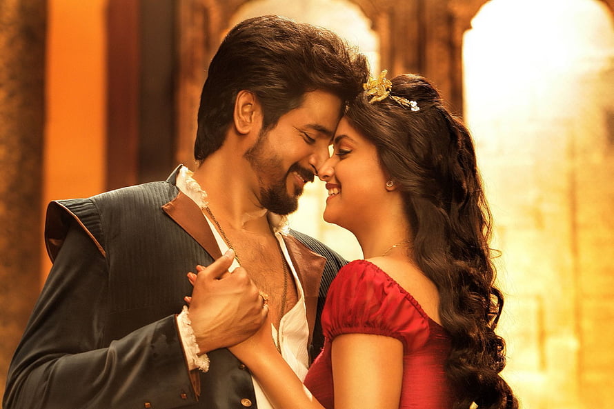 Sivakarthikeyan and Keerthi Suresh in romantic period costume from Remo Tamil film HD wallpaper