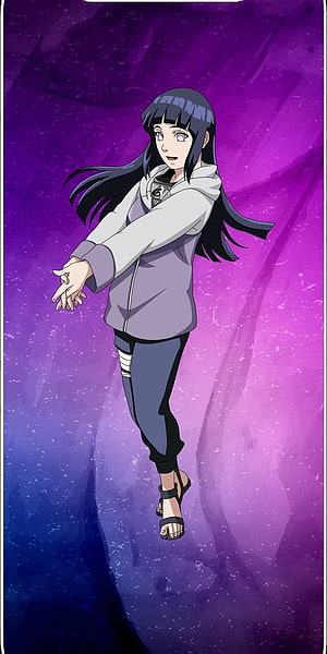 Hinata Hyuga Anime Character in White Hoodie Against Purple Background HD phone wallpaper