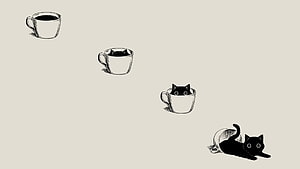 Minimalist Black Cat Emerging From Coffee Cup Illustration HD wallpaper