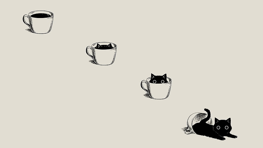 Minimalist Black Cat Emerging From Coffee Cup Illustration HD wallpaper