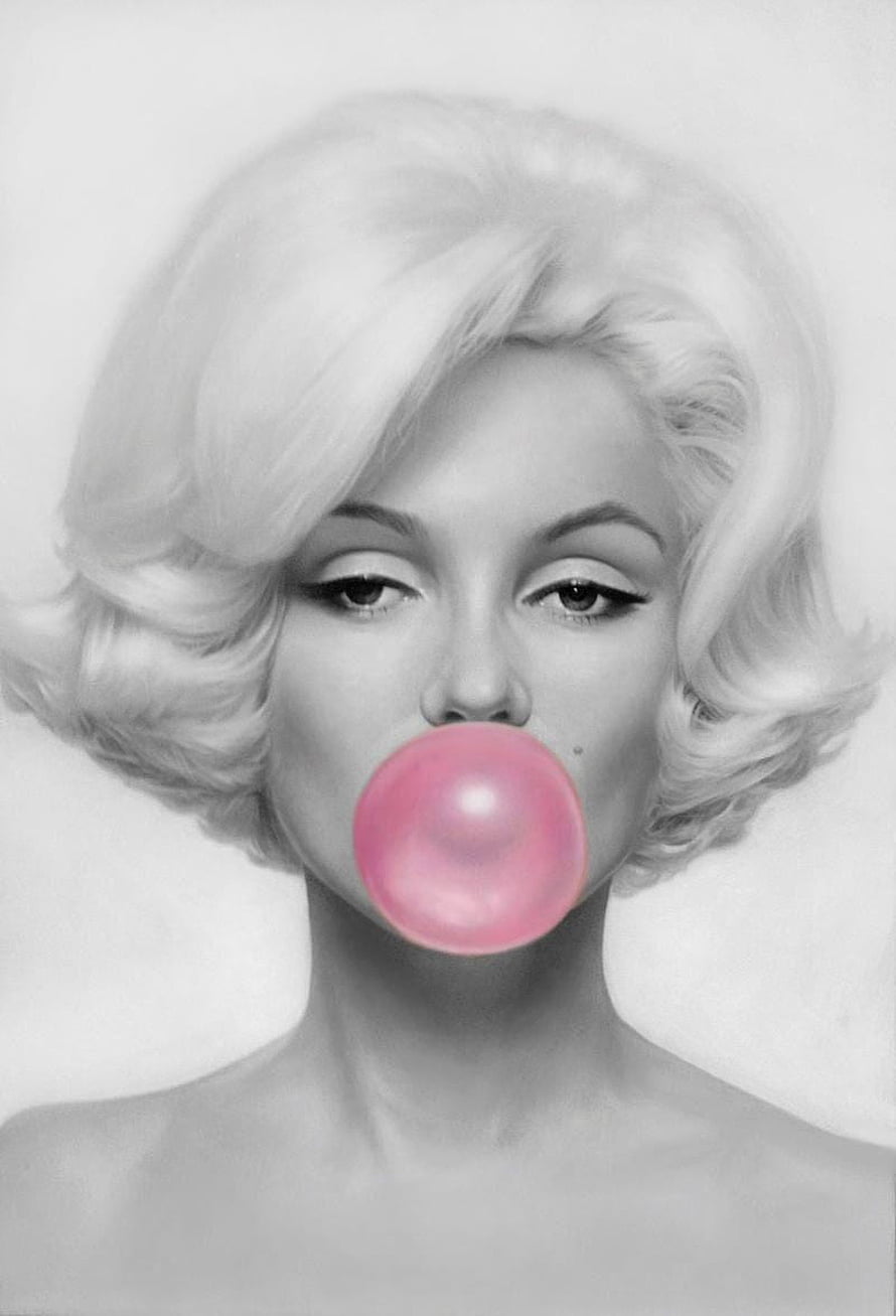 Marilyn Monroe Portrait Blowing Pink Bubblegum Bubble Art HD phone wallpaper